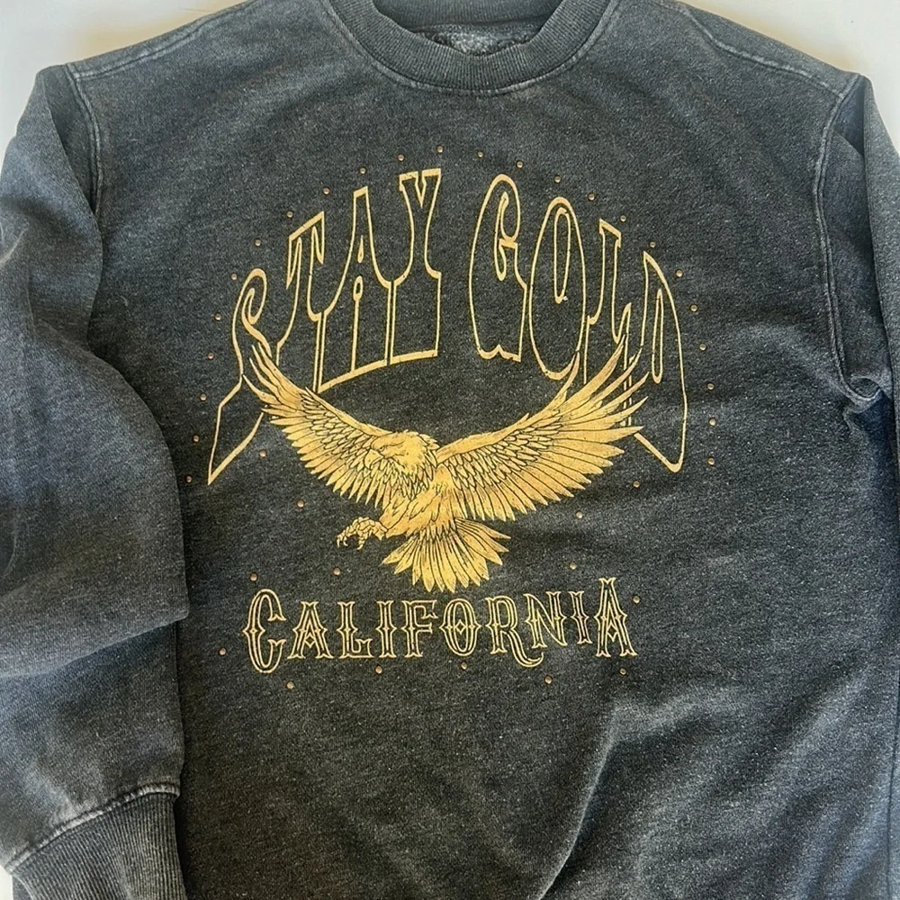 Zoe + Liv Gray Stay Gold California Eagle Sweatshirt Crewneck Distressed XSmall - Picture 4 of 7